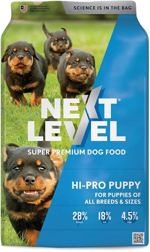 Next Level Super Premium Dog Food – HI-PRO Puppy – Dry Kibble for Dogs for Small Breeds at All Life Stages – 28% Protein, Beef, Pork, Fish, Chicken with Gluten Free Grains