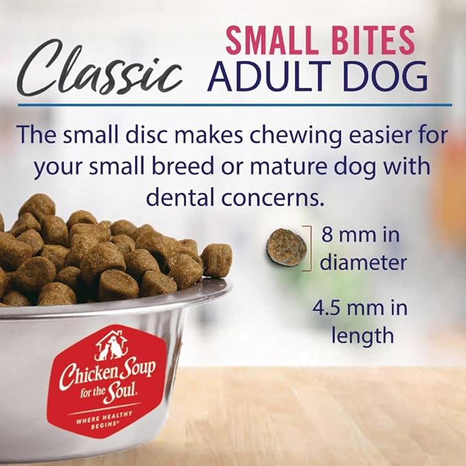 Chicken Soup for The Soul All Natural Premium Small Bites Adult Dry Dog Food, Real Meat First Ingredient, No by-Products, Supports Gut & Immune Health, Chicken, Turkey & Brown Rice, 28lb