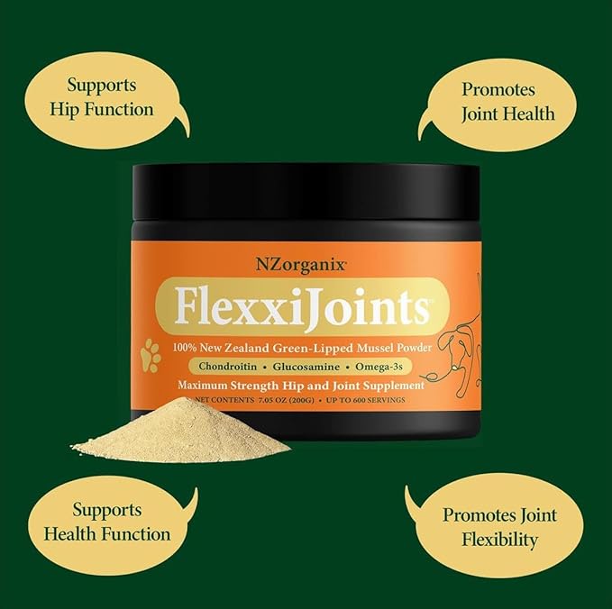 NZorganix FlexxiJoints Hip and Joint Supplement Chews for Dogs, Cats • 100% Grass-Fed Beef Bone Collagen New Zealand Green-Lipped Mussels • 50 Chews 2-Pack
