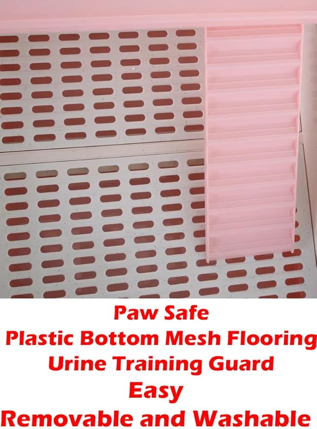 Pink X-Large 32”L in/Outdoor Small Animal Squirrel Ferret Rabbit Home Hutch Small Animal Cage with Paw Safe Platform Ladder Bottom Mesh Floor Easy Pull Out Washable Tray Lockable Wheels