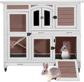 Rabbit Hutch Indoor & Outdoor, Mobile Bunny Hutch with Wheels, 47’’ Wooden Rabbit Cage with 2 Pull Out Trays and Ramp, Two-Story Design Guinea Pig Cages