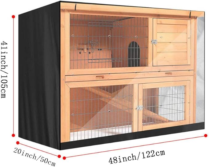 Double Decker Rabbit Cage Cover SUNSURE Outdoor Rabbit Hutch Cover Heavy Duty Waterproof Dustproof Bunny Cage Cover 48" L x 20" W x 41" H, Black