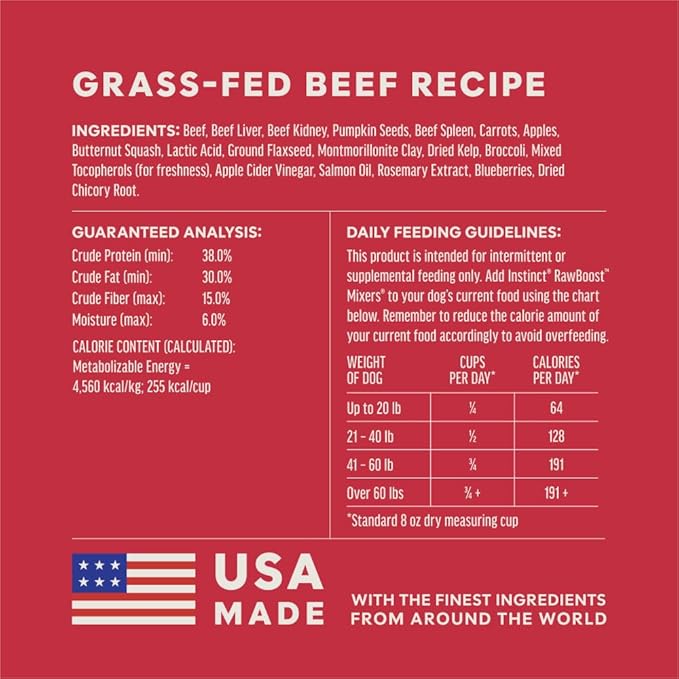 Instinct RawBoost Mixers, Freeze Dried Dog Food Topper, Grain-Free Recipe - All Natural Beef, 14 oz. Bag
