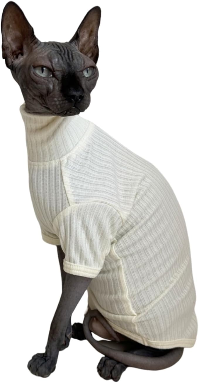Sphynx Cats Shirt Cat Turtleneck Cotton Sweater Pullover Kitten T-Shirts with Sleeves Cat Pajamas Jumpsuit for Sphynx Cornish Rex, Devon Rex, Peterbald (White, XX-Large (Pack of 1))