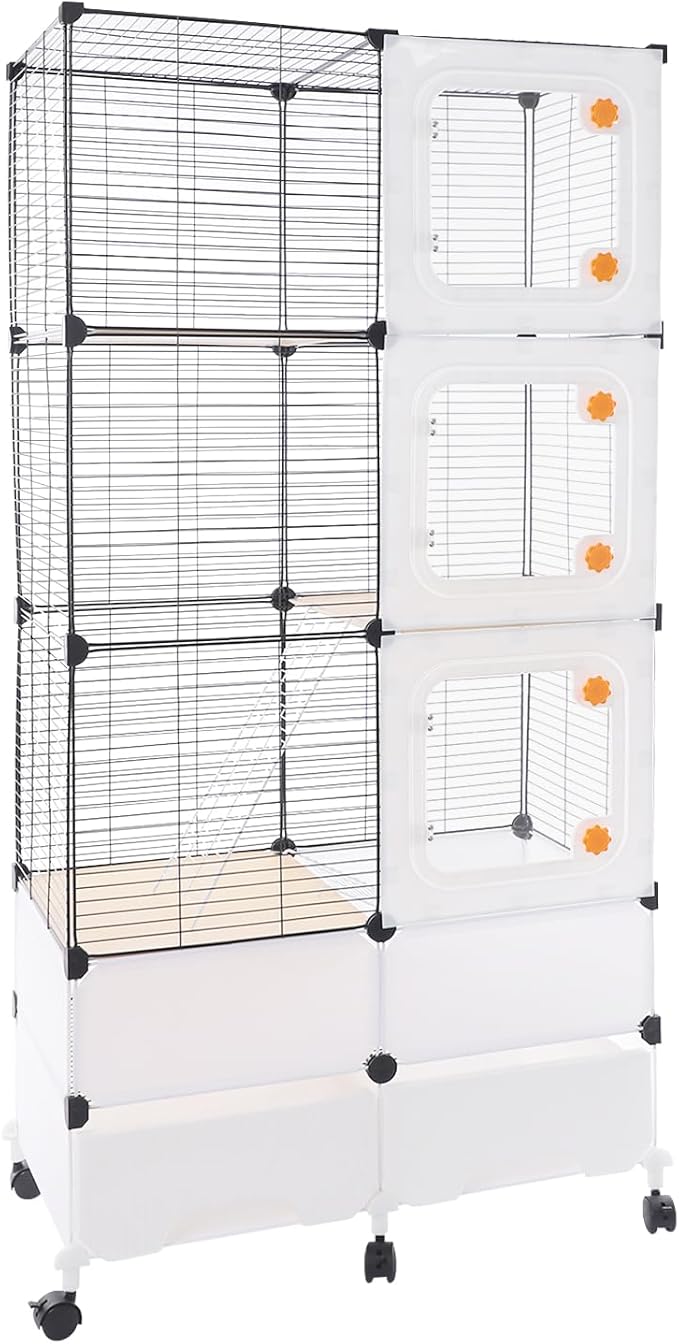 Small Animal Cage, Guinea Pig Cages with Rolling, Durable Front Doors, Chinchilla Cage with Scoop for Rat, Hamster, Guinea Pig, Squirrel (Black, 61in)