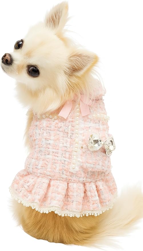 Designer Dog Dress for Small Dogs Puppy Teacup | Cute Stylish Pet Outfit – Luxury Puppy Clothes for French Bulldog, Chihuahua, Dachshund, Maltese, Yorkie, Cats – Fashion Apparel