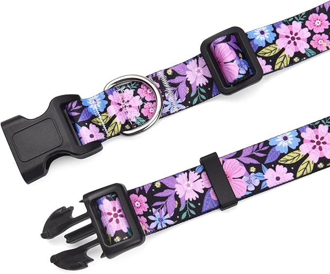 Dog Collars with Soft Comfortable Adjustable Floral Pattern for Small Medium Large Dogs (Floral Pink, XS)