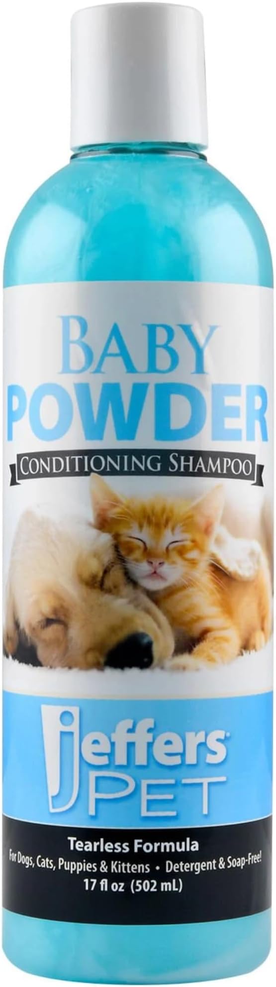 Jeffers Pet Baby Powder Tearless Shampoo for Puppies Kittens Dogs Cats, Gentle Detergent Free Formula w/Natural Oils, Conditioners, Soft Coat, Clean Baby Powder Scent, Paw Friendly, Home Use - 17 oz