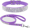 Cute Dazzling Sparkling Elegant Fancy Soft Suede Leather Bling Rhinestone Crystal Jeweled Pet Cat Dog Puppy Collar Dog Leash Combo Set(Purple,XS)