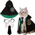 Dog Cat Costumes with Glasses and Neckties,Cosplay Costume Set Perfect for Party and Gifts for Cat Dog (Slytherin, Small)
