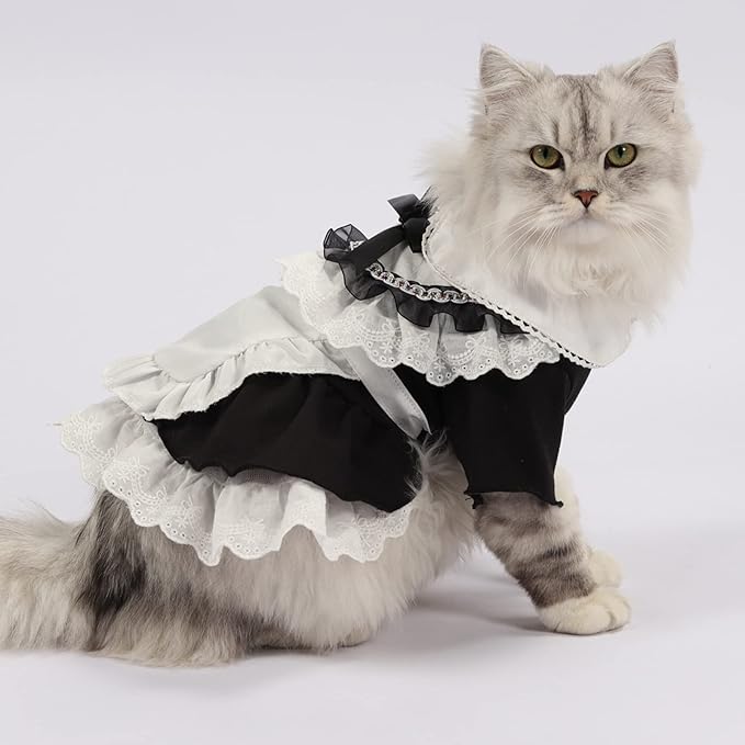 Pet Maid Outfit Cat Princess Dresses Adorable Costume with Headwear for Cats Dogs Birthday Party Black XL