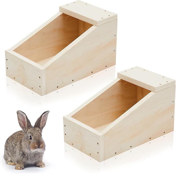 Maxcheck 2 Pack Wood Rabbit Nesting Box, 14x8x8 Inch Wooden Hutch Hideout for Breeding, Natural Burrow Den Alternative for Rabbits & Small Animals