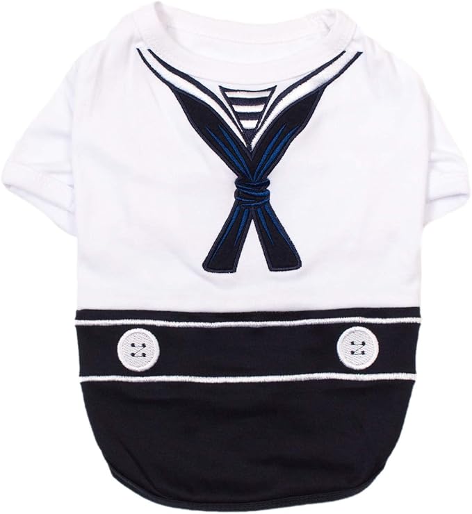 Parisian Pet Sailor Dog Costume - 100% Cotton Dog Clothes for Medium Dogs Boys - Lightweight and Breathable Puppy Outfits - Funny Schitzu Clothes - Cute Navy Pet Shirt - Stretchy T Shirt for Dogs