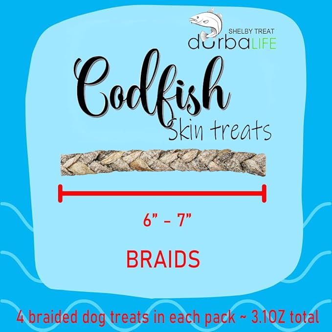 Air-Dried Cod Fish Skin Crunchy Dog Treats - Natural, High-Protein, Low-fat Snacks for Dogs with Allergies & Great Training Reward, Promote Dental Health (3.1 oz (1-Pack), Braded Cod Fish Skin)