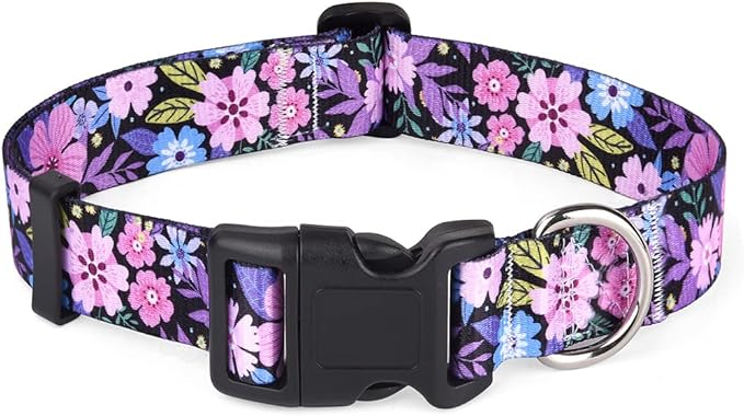Dog Collars with Soft Comfortable Adjustable Floral Pattern for Small Medium Large Dogs (Floral Pink, XS)