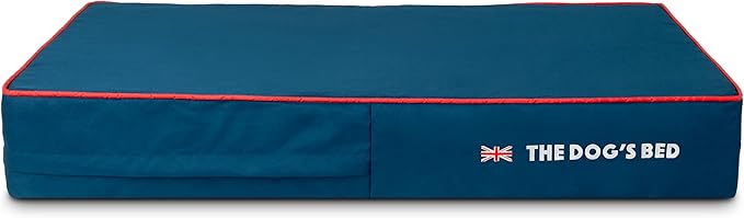 The Dog’s Bed Replacement Outer Cover, Oxford Fabric, Blue with Red Trim & UK Flag, Medium, 4-Inch
