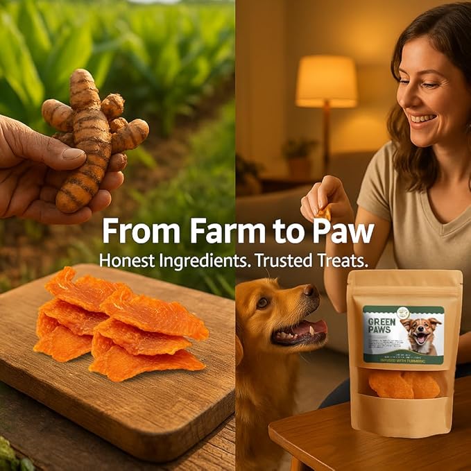 Chicken Jerky Dog Treat -Turmeric Infused Natural Chicken Strips, Single Ingredient Healthy Dog Treats, USA Made Gently Dried High Protein Snacks With No Artificial Additives (10 Oz - 283g)