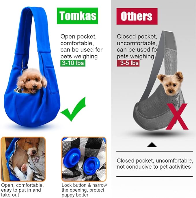 Tomkas Small Dog Cat Sling Carrier Puppy Purse Travel Wrap Soft Crossbody Pet Bag (Royal Blue, M - Classic Pocket & Classic Strap)