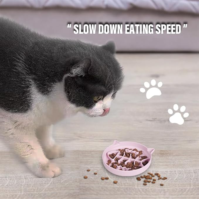 Silicone Cat Slow Feeder,Slow Feeder Cat Bowl Wet Food with Suction Cups，Puzzle Feeder Cat,Cat Interactive Toys,Effectively Reduce Overeating in Kitty (Pink, 1 Cup)