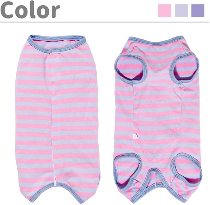 Kukaster Pet Dog Recovery Suit Post Surgery Shirt for Puppy, Wound Protective Clothes for Little Animals(Pink Blue Stripe-l)