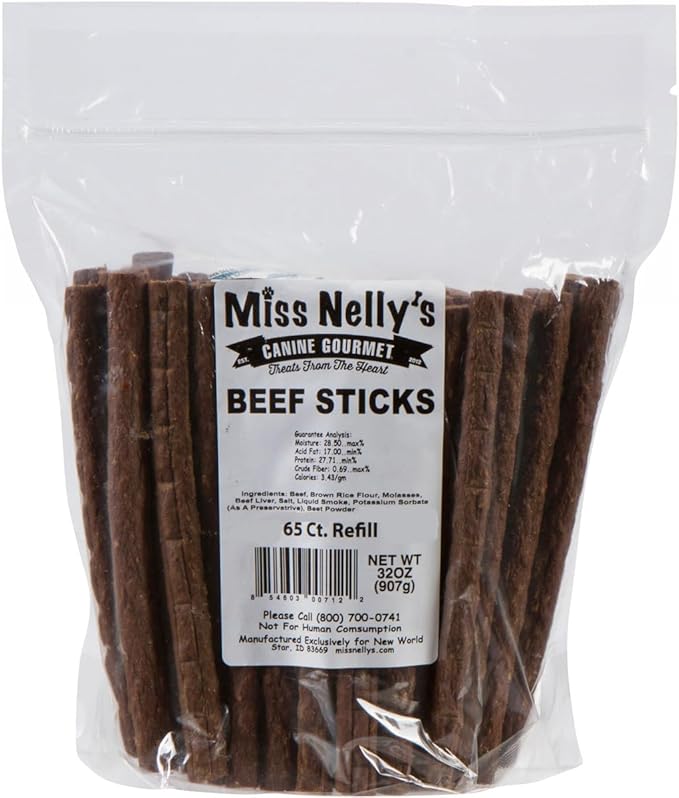 Miss Nelly's- All Natural Beef Jerky Dog Treats Made in USA Only-Original Smoke House Recipe-Minimally Processed Soft Sticks Dog Jerky Treats-32 oz. Bags