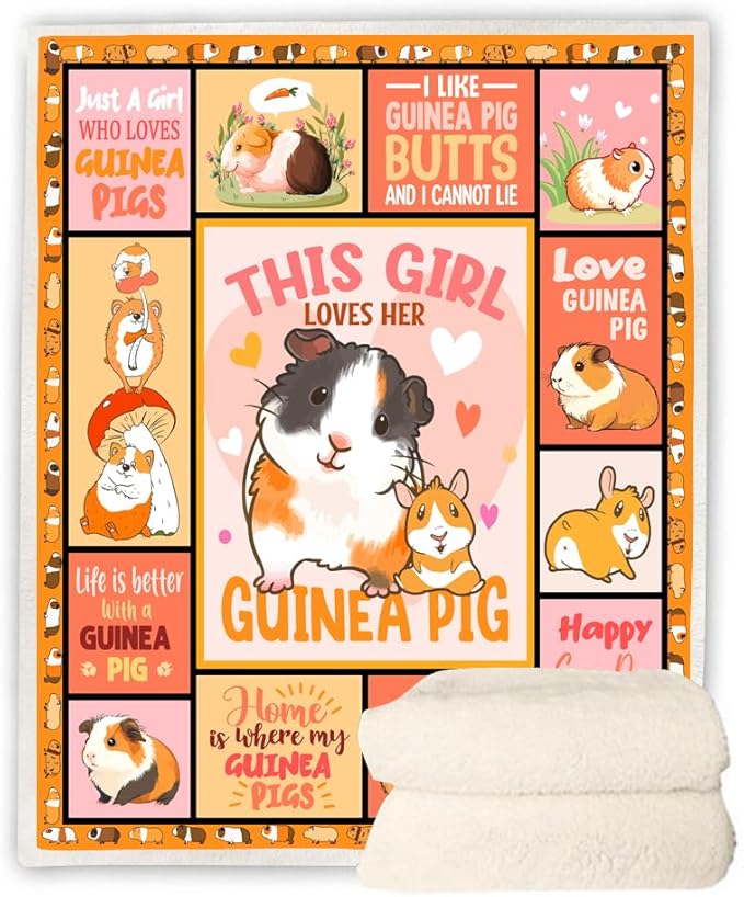 Girls Guinea Pig Fleece Throw Blanket, Super Soft Warm Cozy Fleece Blanket Gifts for Couch Sofa, 50"x60"