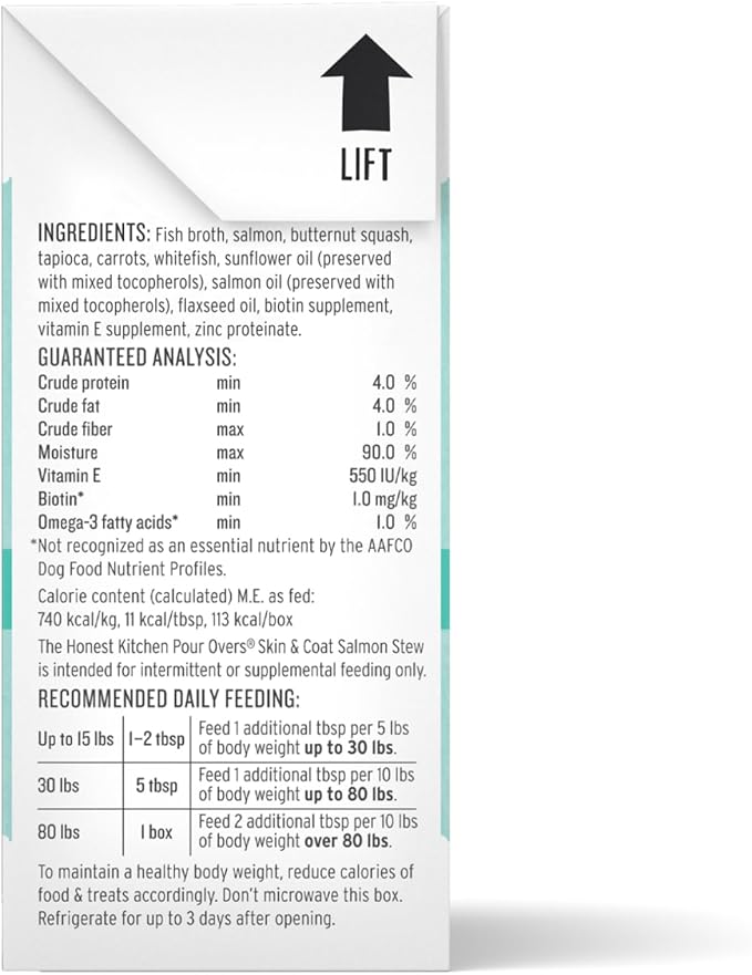 The Honest Kitchen Human Grade Functional Pour Overs: Skin & Coat - Salmon Stew Dog Food Topper, 5.5 oz x12