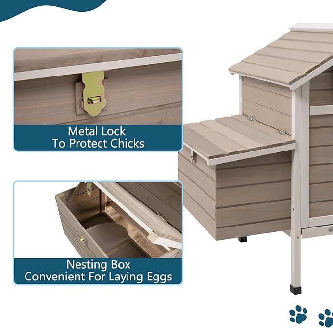 Ketive Chicken Coop Chicken House Outdoor with Removable Trays, Wooden Rabbit Hutch Poultry Cage with Nesting Box, Indoor Hen House Chicken Cage with Ramp for Garden Backyard (36.2"L x 26"W x 38.3"H)