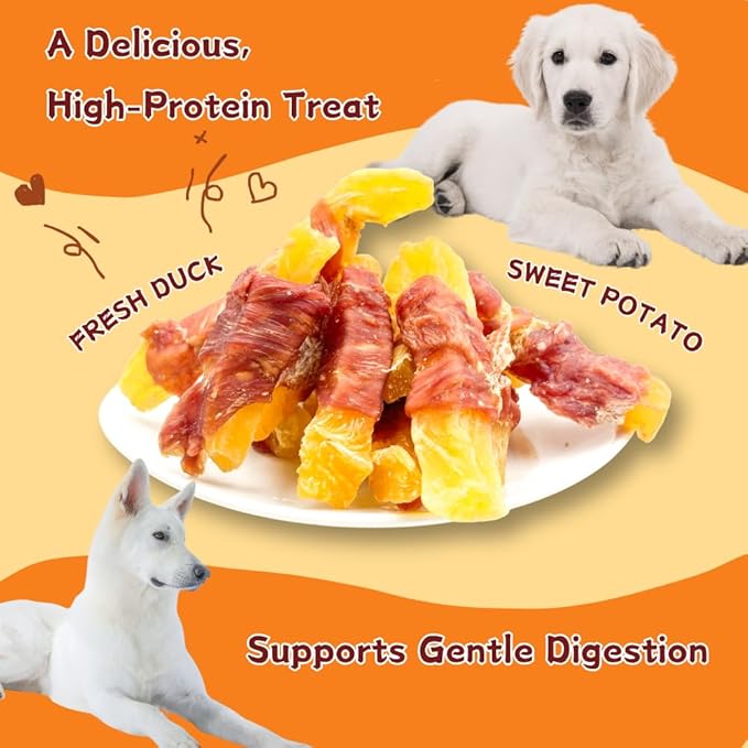 Duck Wrapped Sweet Potato Dog Treats, Grain-Free Novel Protein Chewy Snacks, Real Duck & Vegetable Treats for Sensitive Dogs, 7.05 Ounce