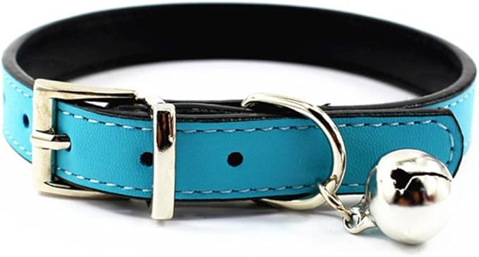 Metal Buckle Pet Collar with Bell Suit for Cats or Puppy Dogs White/Black/Red/Pink/Blue/Brown (M (Collar), Blue)
