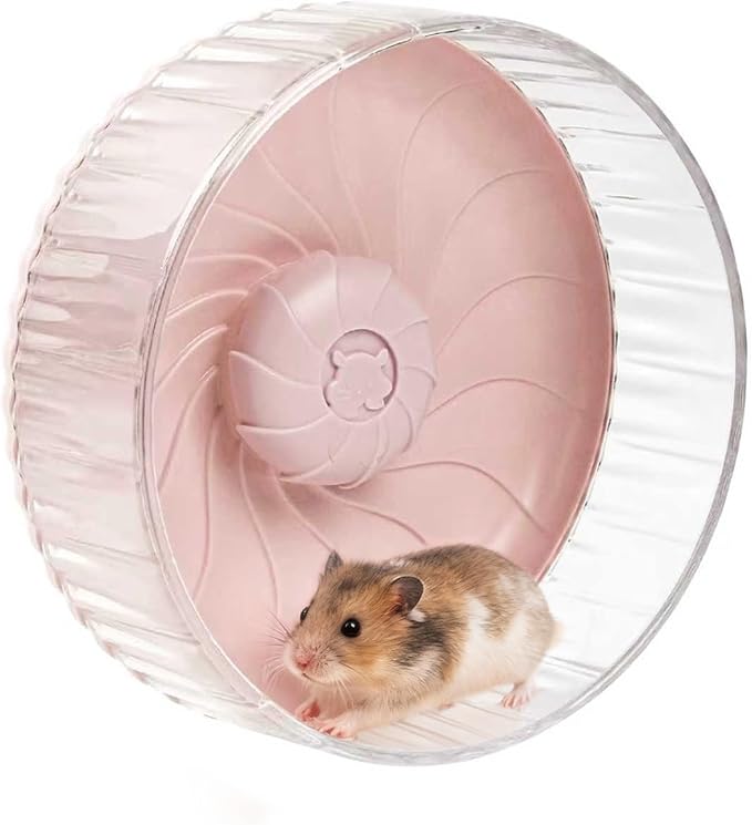 Silent Hamster Wheel, 8in Hamster Wheel No Stand, Double-Bearing Quiet Spinner for Syrian Hamsters, Hedgehogs, Mice & Small Pets, Pink