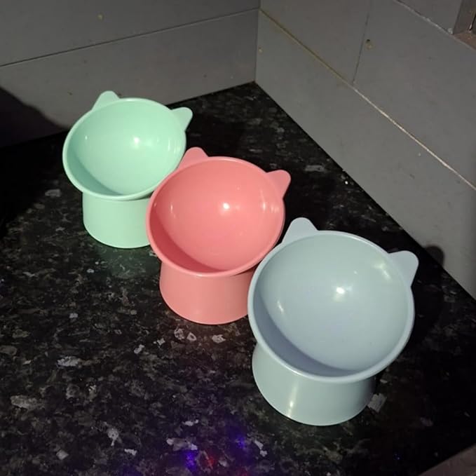 6 Pack Raised Cat Bowls for Indoor Cats, Plastic Elevated Cat Bowls Dishes, 15 Degrees Tilted Cat Food Bowls, Anti-Vomiting and Whisker Friendly, 3 Colors