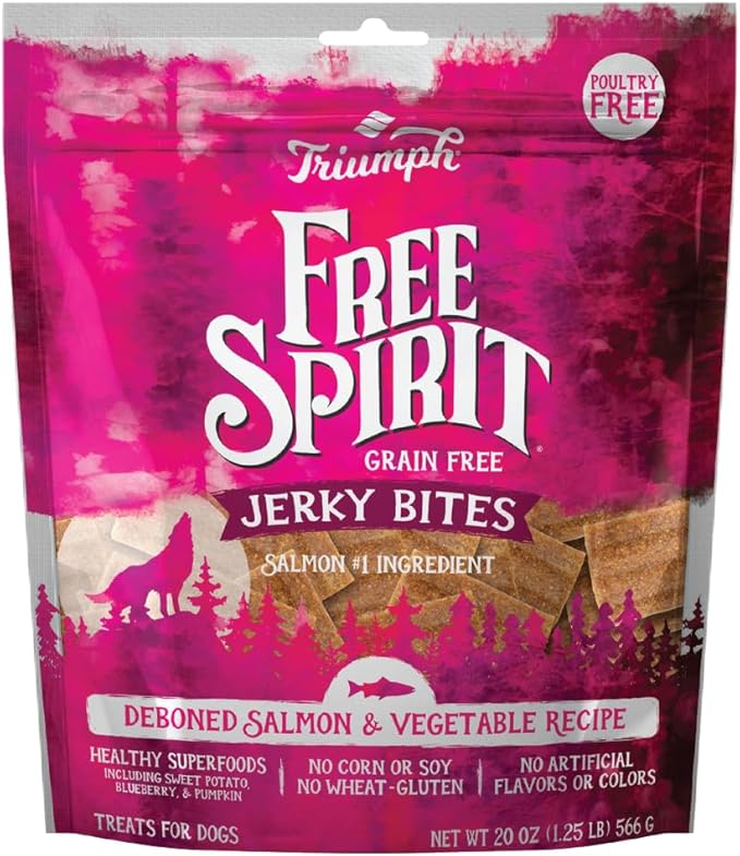Triumph Free Spirit Grain Free Salmon and Vegetable Recipe Jerky Bites Soft Dog Treats, 20 Ounce (Pack of 2)