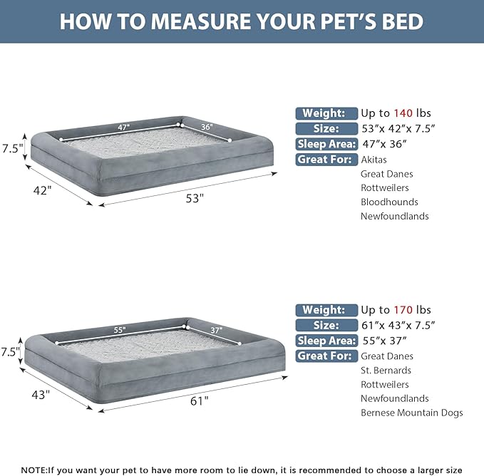 WNPETHOME XXXL Big Dog Bed, Washable Dog Couch with Removable Waterproof Cover, Orthopedic Large Pet Sofa Bed with Bolster Sides for Sleeping