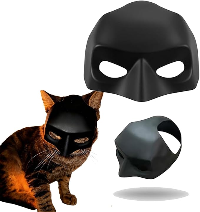 Cat Bat Mask, Funny Cat Helmet & Cat Hat Cosplay Costume, Adjustable Pet Mask for Halloween, Party, Photo Props, Lightweight Comfortable Cat Costume Accessories for Cats & Small Pets（Black