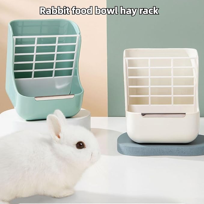 2 in 1 Food Hay Feeder for Guinea Pig, Rabbit Feeder, Indoor Hay Feeder for Guinea Pig, Rabbit, Chinchilla, Feed Bowls Use for Grass & Food (Yellow)
