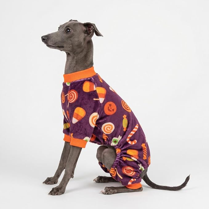 Fitwarm Halloween Candy Dog Pajamas, Funny Costumes for Small Dogs Boy Girl, Pet Outfit, Purple, Orange, XXL