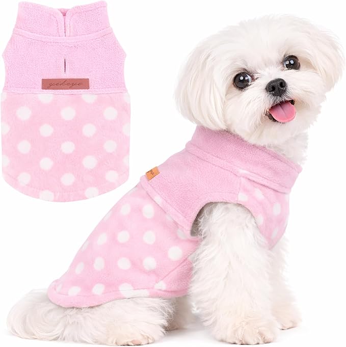 DaFuEn Dog Sweater, Dog Fleece Vest Winter Coat for Boy Girl, Pet Clothes Pullover, Soft Stretchy Puppy Sweater, Yorkie Teacup Chihuahua Jacket (Pink Polka Dots, S)