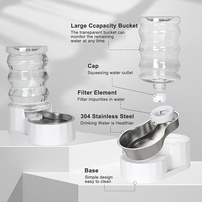 RIZZARI Automatic Gravity Pet Dispenser: Helps Prevent Urinary Stones - Activated Carbon Ion Exchange System - 6.5L Large Capacity Stainless Steel-Ideal for Cats & Small Dogs-All-Day Hydration at Home