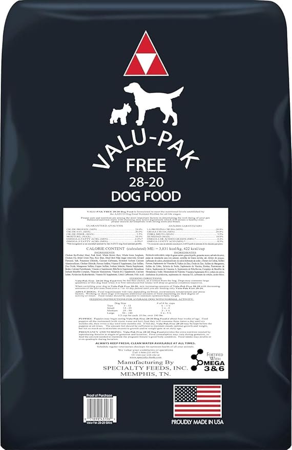 Valu-Pak Free 28-20 Dog Food | Black Bag (20 lbs)