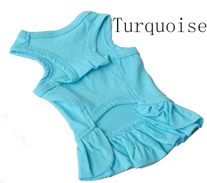 Pet Clothes Small Dog Clothing Blank Color Sport Dress T-Shirts Tee Dresses Tanks Top for Small Size Female Dogs Summer Spring Pet Costumes 100% Cotton (S, Turquoise)