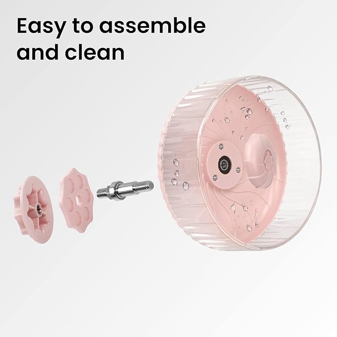 Silent Hamster Wheel, 8in Hamster Wheel No Stand, Double-Bearing Quiet Spinner for Syrian Hamsters, Hedgehogs, Mice & Small Pets, Pink