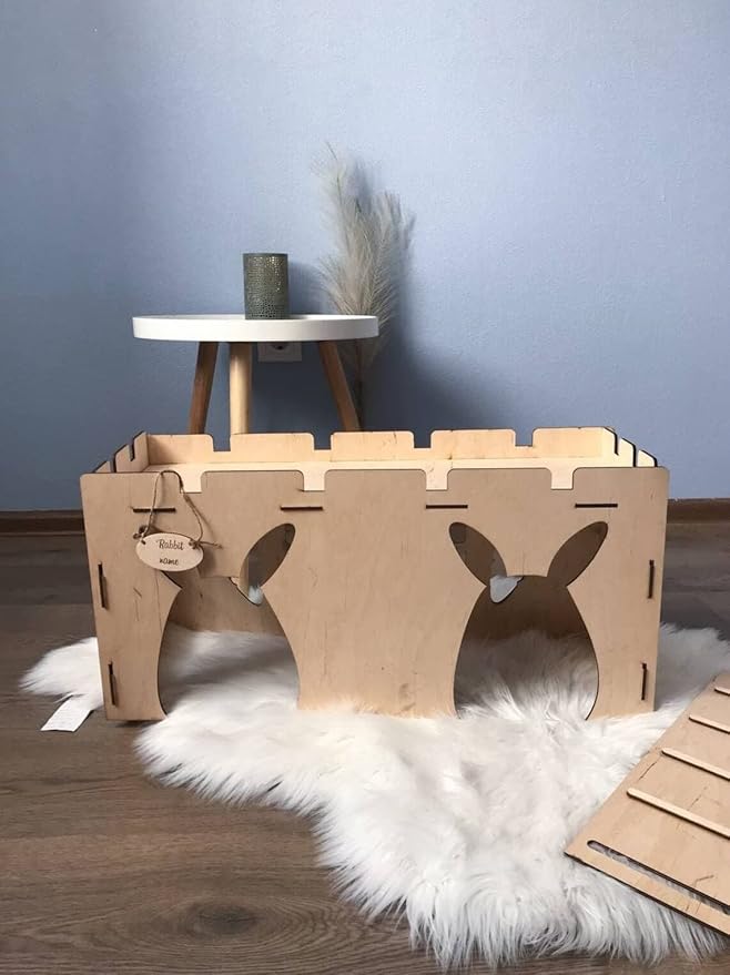 Bunny house with ladder, guinea pig house, rabbit furniture, bunny decoration, rabbit supplies, chinchilla house, pet bed, chinchilla (23.6x11x8.7 inch)