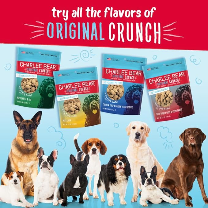 Charlee Bear Original Crunch Dog Training Treats, Liver Flavor, 3 Calories Each, Low Calorie Natural Rewards for Puppies to Adult Dogs, Made in USA, 16 oz (6-Pack)