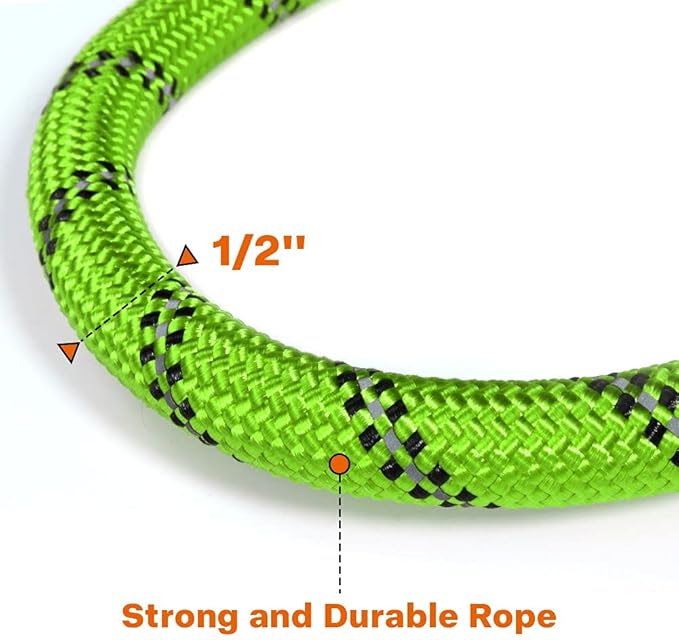 Taglory Rope Dog Leash 4 FT with Comfortable Padded Handle, Highly Reflective Threads Leash and Anti-Tangle Clip for Walking Medium Large Dogs, 1/2 inch, Green