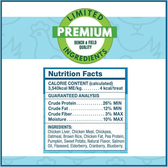 Bench & Field Holistic Natural Chicken Liver & Triple Berry Dog Treats (Pack of 3) | Crunchy Bone-Shaped Bites | Antioxidant Blend, (3) 10-Ounce Bottles