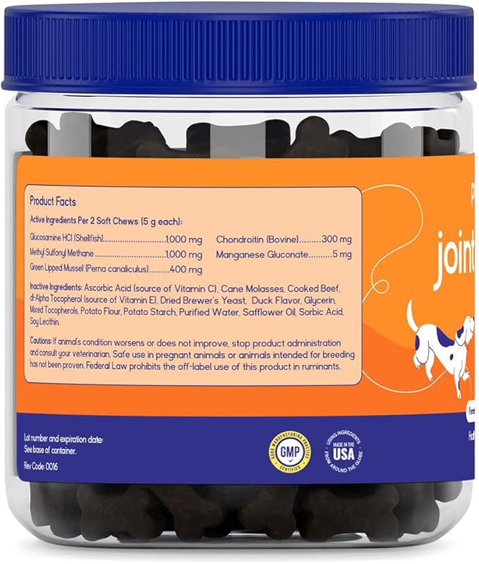 PupGrade Joint Support Supplement for Dogs - Glucosamine + Chondroitin with MSM and Perna - Supports Normal Hip & Joint Health for Occasional Discomfort, Beef Flavor - 180 Soft Chews