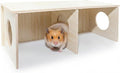 Hamster Peep Tunnel, 2-Chamber Wooden Hamster Hideout, Water-Resistant Platform for Syrian Hamsters and Small Pets, 11" x 5.3" x 4.3"