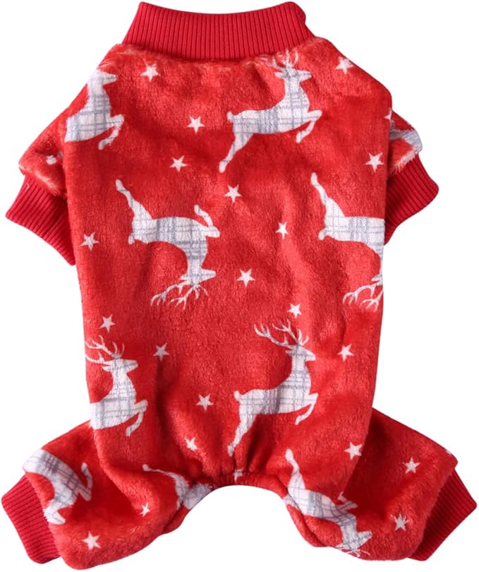 XIAOYU Christmas Dog Pajamas Soft Warm Pet Clothes Cat Apparel Winter Holiday Costumes for Small Dog Cat, Christmas Deer, M