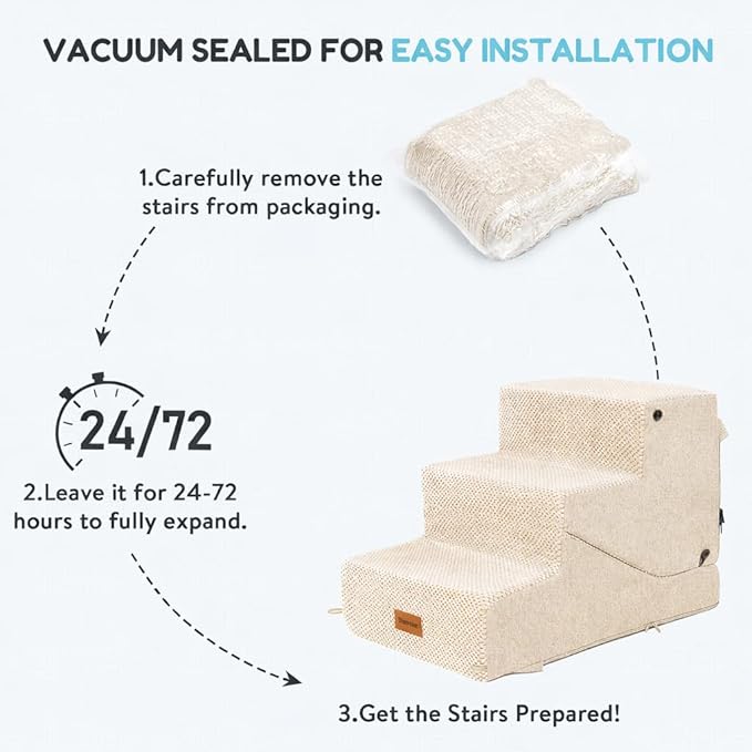 3-Step Dog Stair and Ramp for Small Dogs and Cats, Pet Steps for Sofa and Couch with Non-Slip Bottom, Beige